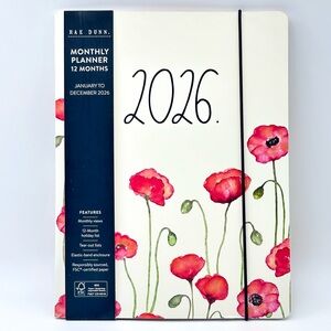 Rae Dunn Monthly Weekly 12 Months Slim Thin Planner - 2026 Poppies (Black/ivory)
